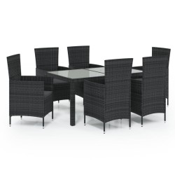 vidaXL Juego de comedor de jardín 7 piezas ratán sintético negro