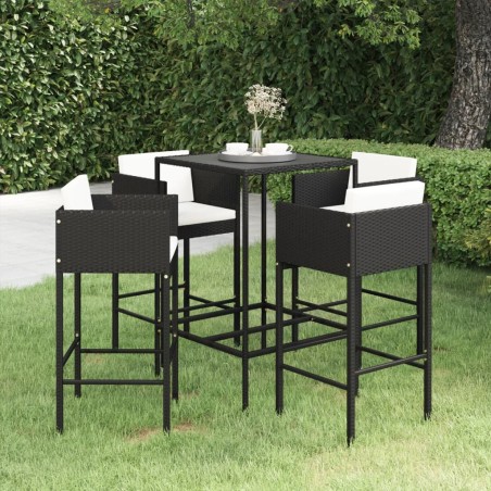 vidaXL Set de bar de jardín 5 pzas y cojines ratán sintético negro
