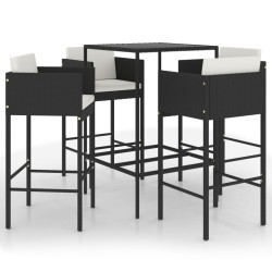 vidaXL Set de bar de jardín 5 pzas y cojines ratán sintético negro