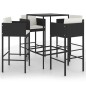 vidaXL Set de bar de jardín 5 pzas y cojines ratán sintético negro vidaXL Set de bar de jardín 5 pzas y cojines ratán sintético negro