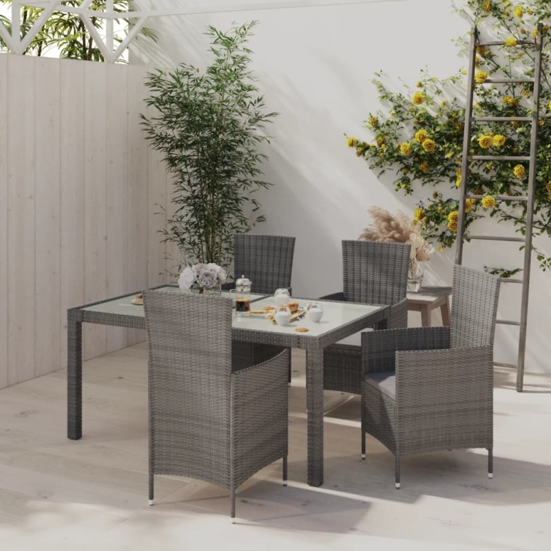 vidaXL Set de comedor de jardín 5 pzas y cojines ratán sintético gris vidaXL Set de comedor de jardín 5 pzas y cojines ratán sintético gris