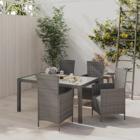 vidaXL Set de comedor de jardín 5 pzas y cojines ratán sintético gris