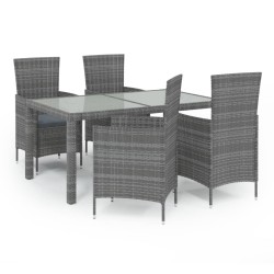 vidaXL Set de comedor de jardín 5 pzas y cojines ratán sintético gris