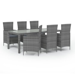 vidaXL Set de comedor de jardín 7 pzas y cojines ratán sintético gris