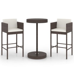 vidaXL Set de bar de jardín 3 piezas y cojines ratán sintético marrón