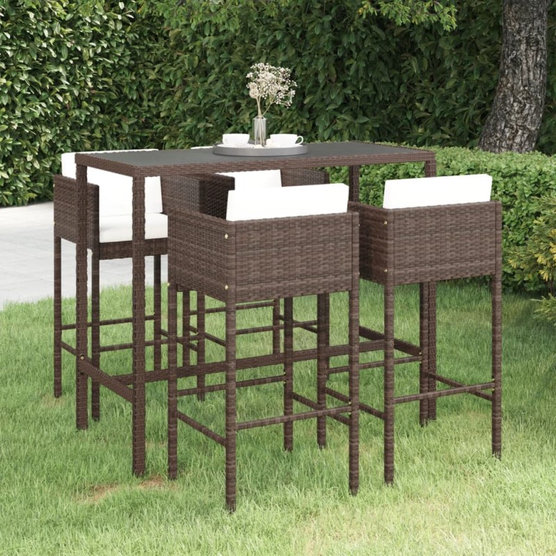vidaXL Set de bar de jardín 5 pzas con cojines ratán sintético marrón vidaXL Set de bar de jardín 5 pzas con cojines ratán sintético marrón