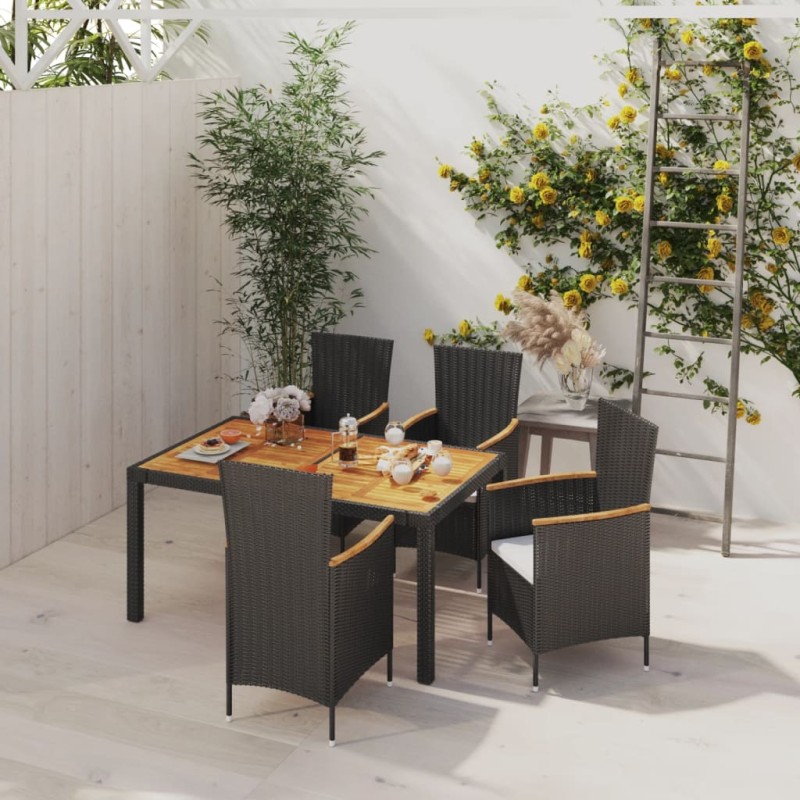 vidaXL Juego de comedor de jardín 5 piezas con cojines ratán PE negro