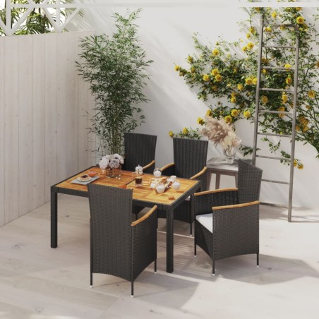 vidaXL Juego de comedor de jardín 5 piezas con cojines ratán PE negro