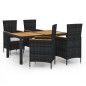 vidaXL Juego de comedor de jardín 5 piezas con cojines ratán PE negro