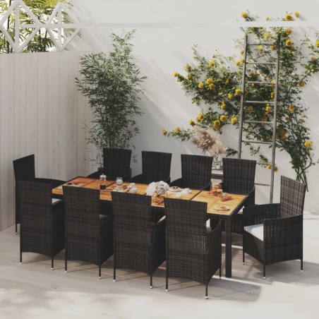 vidaXL Juego de comedor de jardín 9 pzas con cojines ratán PE negro