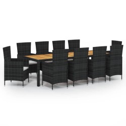 vidaXL Juego de comedor de jardín 9 pzas con cojines ratán PE negro