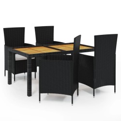 vidaXL Juego de comedor de jardín 5 piezas con cojines ratán PE negro