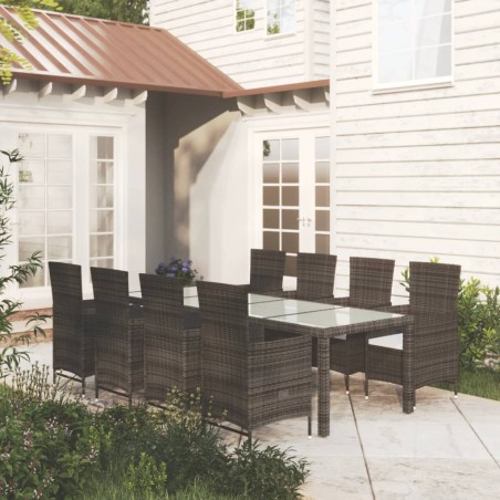 vidaXL Set de comedor jardín 9 pzas y cojines ratán sintético marrón
