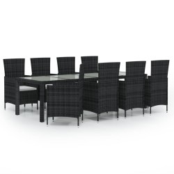 vidaXL Set de comedor jardín 9 pzas y cojines ratán sintético marrón