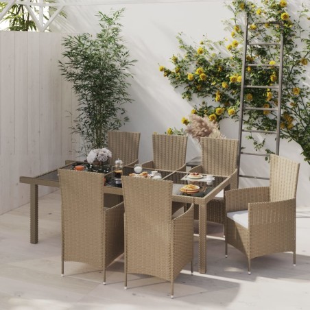 vidaXL Set de comedor de jardín 7 pzas y cojines ratán sintético beige
