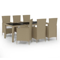 vidaXL Set de comedor de jardín 7 pzas y cojines ratán sintético beige