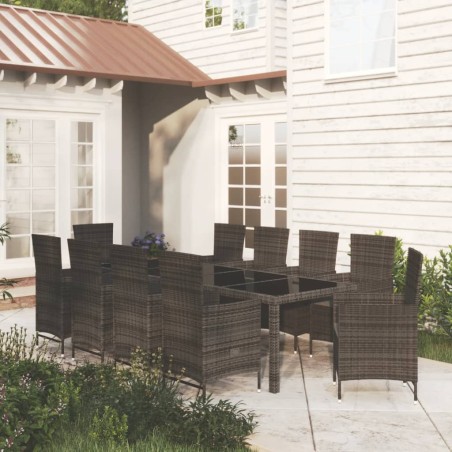 vidaXL Juego de comedor de jardín 11 pzas con cojines ratán PE negro