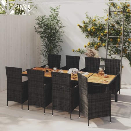 vidaXL Set comedor de jardín 9 piezas y cojines ratán sintético negro