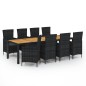 vidaXL Set comedor de jardín 9 piezas y cojines ratán sintético negro vidaXL Set comedor de jardín 9 piezas y cojines ratán sintético negro