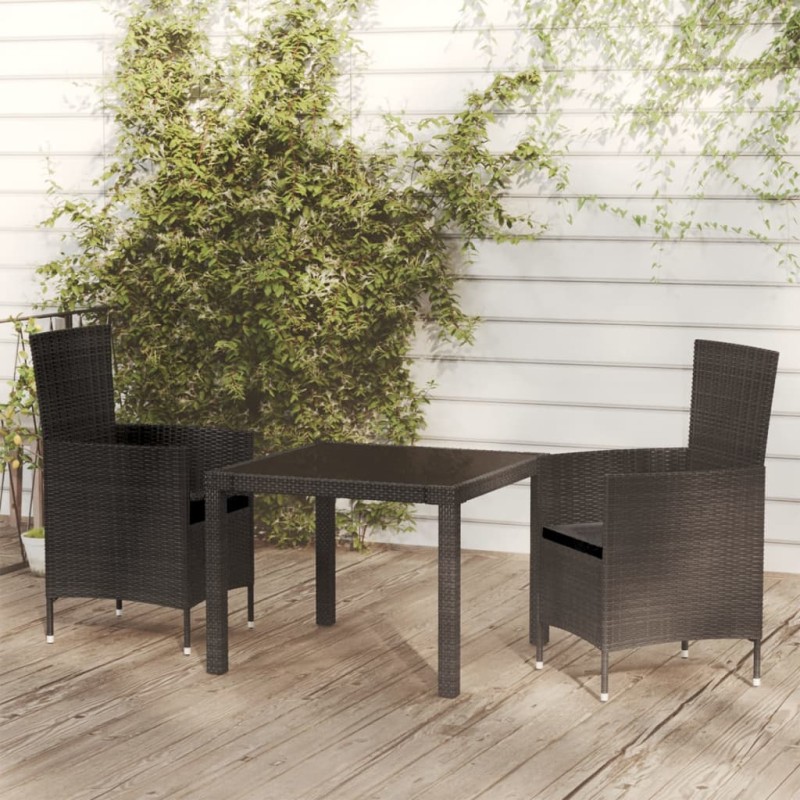 vidaXL Juego de comedor de jardín 3 pzas con cojines ratán PE negro