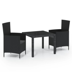 vidaXL Juego de comedor de jardín 3 pzas con cojines ratán PE negro