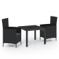 vidaXL Juego de comedor de jardín 3 pzas con cojines ratán PE negro