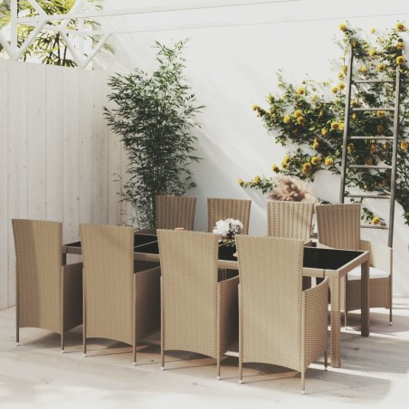 vidaXL Set de comedor de jardín 9 pzas y cojines ratán sintético beige