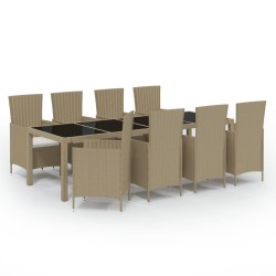 vidaXL Set de comedor de jardín 9 pzas y cojines ratán sintético beige