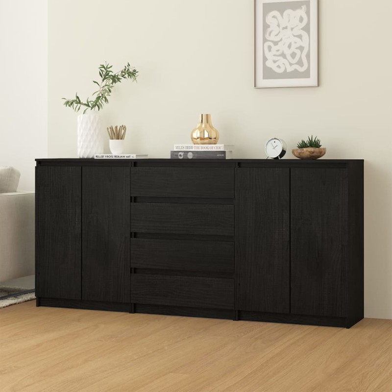 vidaXL Armario auxiliar 3 unidades madera maciza de pino negro vidaXL Armario auxiliar 3 unidades madera maciza de pino negro