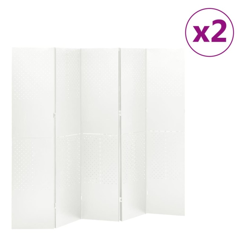 vidaXL Biombos divisores de 5 paneles 2 uds blanco acero 200x180 cm vidaXL Biombos divisores de 5 paneles 2 uds blanco acero 200x180 cm