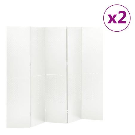 vidaXL Biombos divisores de 5 paneles 2 uds blanco acero 200x180 cm