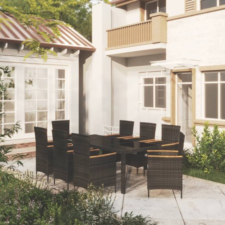vidaXL Set comedor de jardín 9 piezas y cojines ratán sintético negro