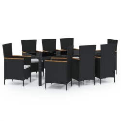 vidaXL Set comedor de jardín 9 piezas y cojines ratán sintético negro