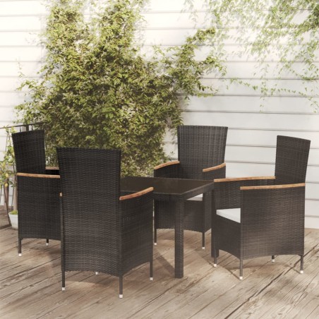 vidaXL Juego de comedor de jardín 5 piezas con cojines ratán PE negro