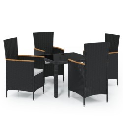 vidaXL Juego de comedor de jardín 5 piezas con cojines ratán PE negro
