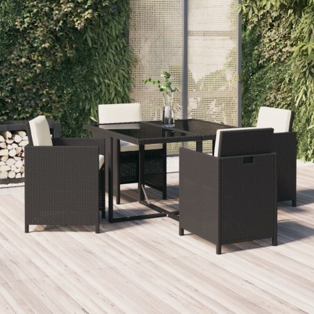 vidaXL Juego muebles jardín 5 pzas con cojines ratán sintético negro