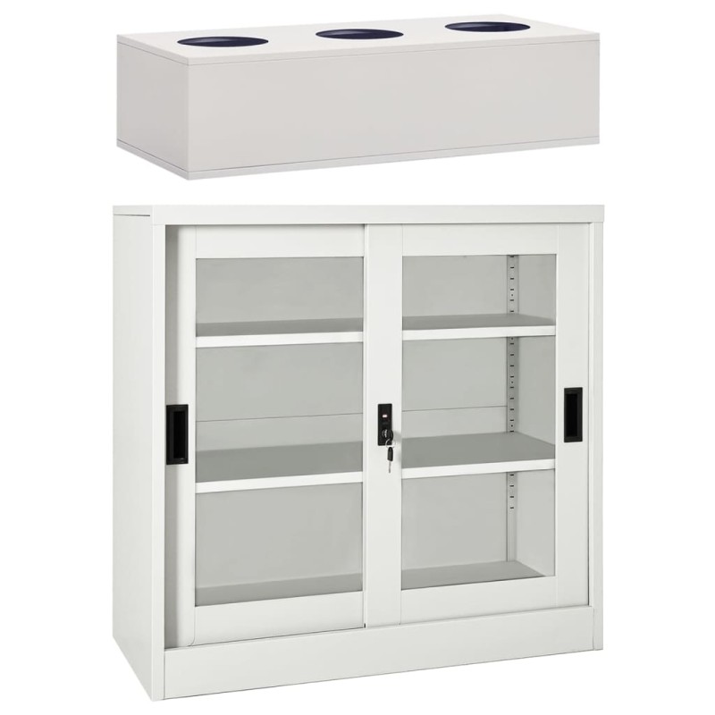 vidaXL Armario de puerta corrediza con macetero gris claro acero vidaXL Armario de puerta corrediza con macetero gris claro acero
