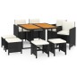 vidaXL Set de comedor de jardín 9 pzas y cojines ratán sintético negro vidaXL Set de comedor de jardín 9 pzas y cojines ratán sintético negro