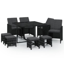 vidaXL Set de comedor de jardín 9 pzas y cojines ratán sintético negro