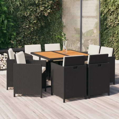 vidaXL Set de comedor de jardín 9 pzas y cojines ratán sintético negro