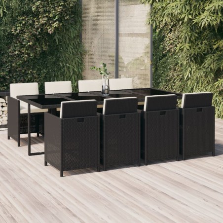 vidaXL Set de comedor de jardín 9 pzas y cojines ratán sintético negro