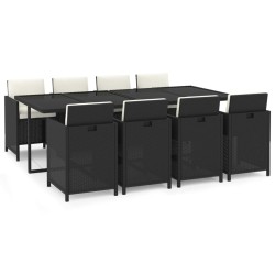 vidaXL Set de comedor de jardín 9 pzas y cojines ratán sintético negro
