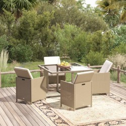 vidaXL Set comedor de jardín 5 pzas con cojines ratán sintético beige