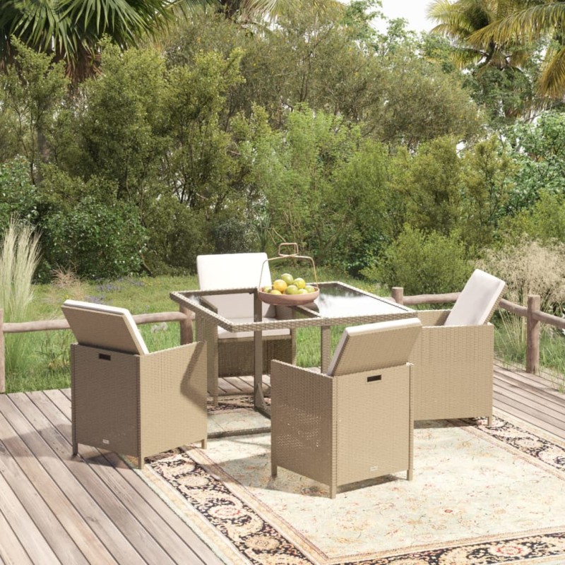 vidaXL Set comedor de jardín 5 pzas con cojines ratán sintético beige