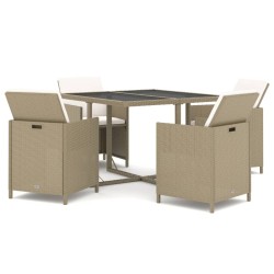 vidaXL Set comedor de jardín 5 pzas con cojines ratán sintético beige
