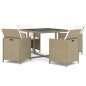 vidaXL Set comedor de jardín 5 pzas con cojines ratán sintético beige