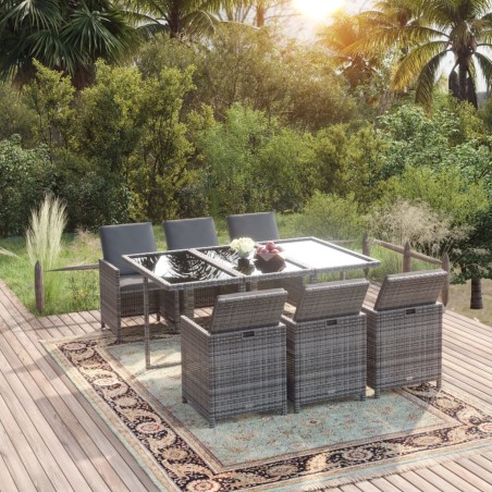 vidaXL Set comedor jardín 7 pzas y cojines ratán sintético gris