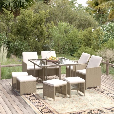 vidaXL Set comedor de jardín 9 pzas con cojines ratán sintético beige