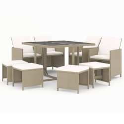 vidaXL Set comedor de jardín 9 pzas con cojines ratán sintético beige