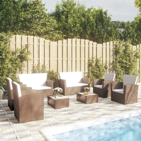 vidaXL Set muebles de jardín 8 pzas y cojines ratán sintético marrón